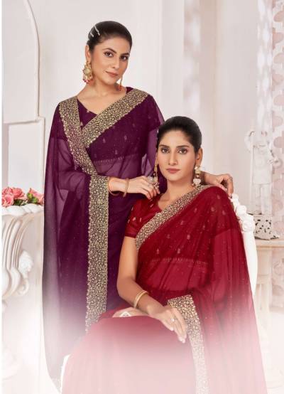 JAYSHREE 2222 COLOUR’S 2222A TO 2222D DESIGNER CHIFFON SAREE WHOLESALER IN INDIA